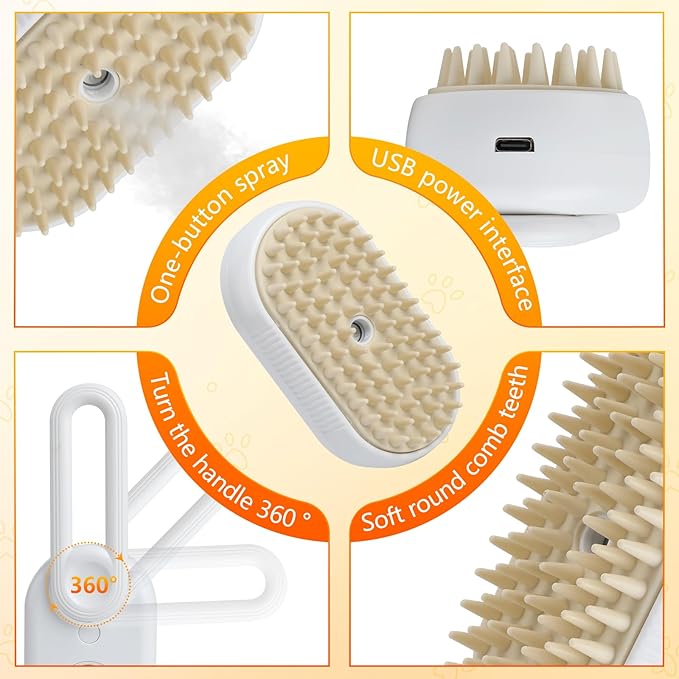 4 in 1 Cat Steam Brush for Shedding, Rechargeable Pet Steam Brush, Massage, Cleaning, Shedding & Combing Multifunctional Hair Removal Comb for Cats Dogs (Purple)