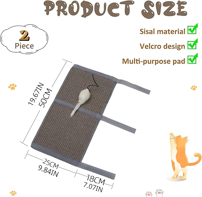 JanYoo 2 Pieces Cat Scratcher Cat Furniture Table Leg Protectors Sisal Cat Scratching Pad Mat Protecting with Hanging Toy(Grey)