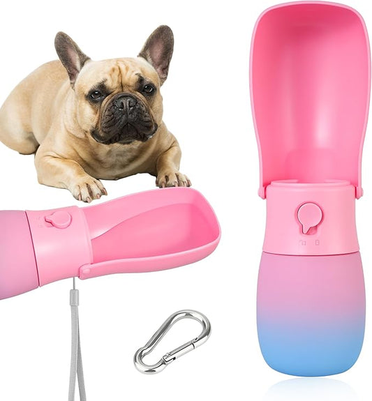 Dog Water Bottle, Travel Puppy Water Bowl, Leak Proof Portable Puppy Water Dispenser, Foldable Dog Water Bottle for for Pets Outdoor Walking, Hiking, Travel, Food Grade Plastic - 10oz Pink