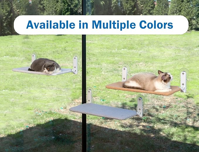 Zakkart Foldable Cat Window Perch - Cordless, Zip Closure, Machine Washable Sherpa Bed Cover, Robust Metal Frame - Cat Hammock for Window for Large Cats and Kittens (Brown, Large)