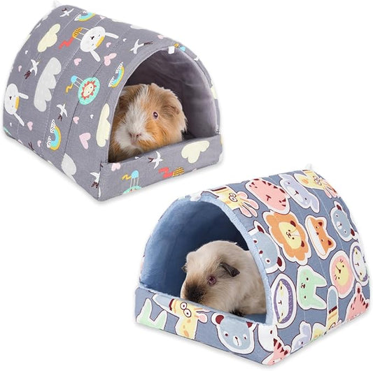 UPINS 2 Pack Guinea Pig Hideout,Guinea Pig Bed Washable Small Animal House Cage Accessories for Mouse Chinchillas Hamsters Hedgehogs Ferrets Bearded Dragons and Rats