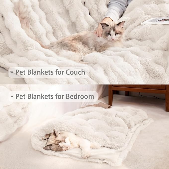 Cat Blanket for Indoor Cats Ultra Soft Plush Faux Fur Kitten Blankets Machine Washable Reversible Pet Throw Protector for Couch Furniture 21"X 18" White