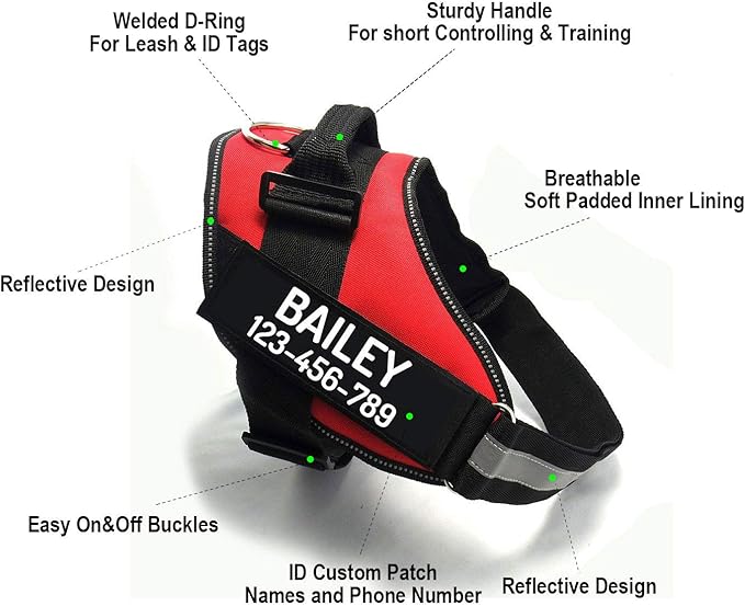 PawPawify Custom No Pull Dog Harness with Name and Phone Number, Heavy Duty Personalized Pet Vest to Prevent Tugging, Pulling, or Choking, Training and Walking (Black, M (20-40 LBS))