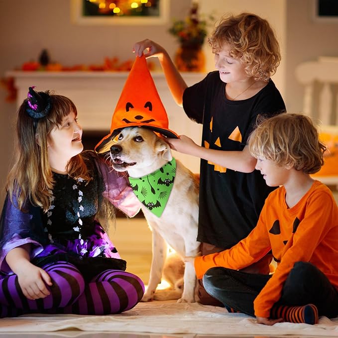 Preboun 50 Pcs Halloween Dog Bandanas Bulk Pumpkin Ghost Bandanas for Dogs Colorful Triangle Kerchief Bibs Scarf Set for Pet Costume Photo Props Accessories Pet Shops, 25 Styles (31.5 x 21.7 x 21.7)