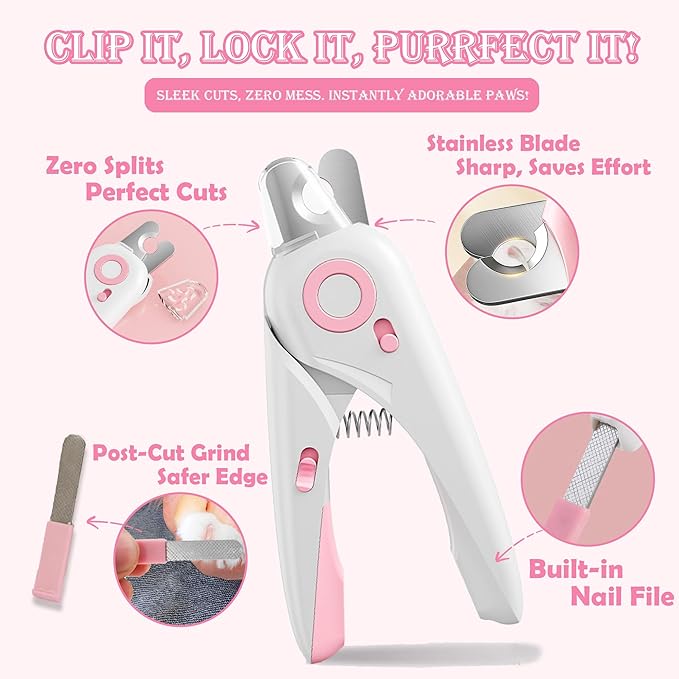 3PCS Pink Cat Grooming Kit, Nail Clipper Trimmer and Nail File, Brush for Shedding, Comb for Long Haired Cats, Pet Supplies and Essentials, Gifts for Cat Lover