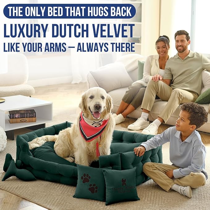 Luxury Dog Bed Chesterfield – Handcrafted Velvet Throne for Dogs | Joint Support, Calming & Temp-Regulating Comfort | Durable 5+ Years, Anti-Claw, Washable 100+ Times – XL, Green