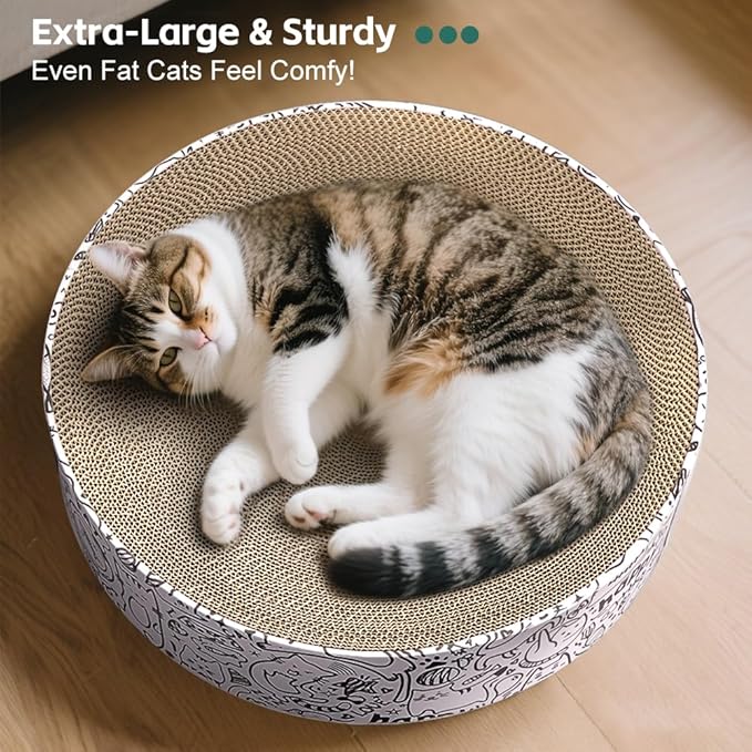 Cardboard Round Cat Scratcher Bed for Indoor Cats Large Cat Scratch Pad Bowl Corrugated Lounge for Large Cat(White-Circle)