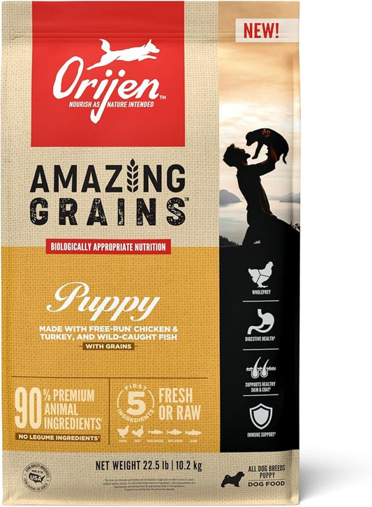 ORIJEN Amazing Grains High Protein Dry Dog Food Puppy Recipe 22.5lb Bag