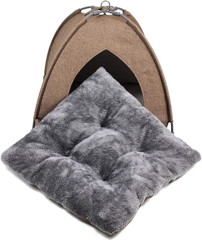 Winsterch Cat Bed Cave for Indoor Cats,Calming Cat Tent Cave Bed for Cats,Small Dogs, Puppy, Kitty, Kitten Bed,Cat House (18.5'' x 18.5'' x 15.8'', Brown)