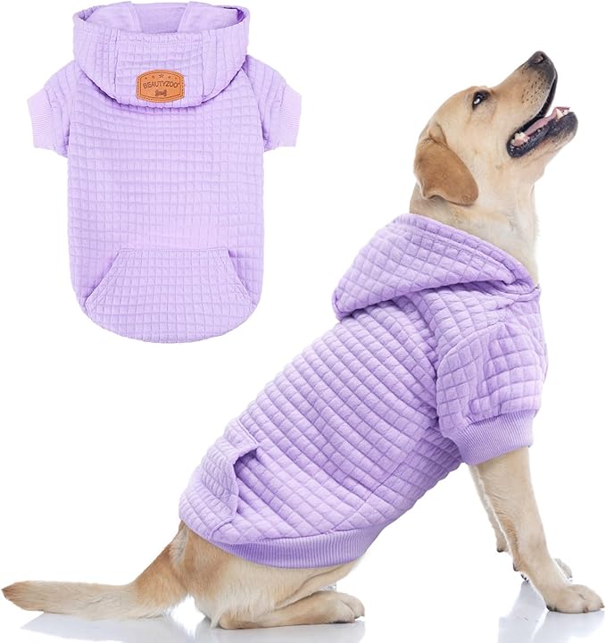 BEAUTYZOO Small Dog Hoodie Sweater with Pockets, Dog Clothes for Small Medium Dogs Boy Girl, Waffle-like Laminated Cotton Pet Coats with Hat and Leash Hole, All Weather Coat for Puppy Doggie Chihuahua