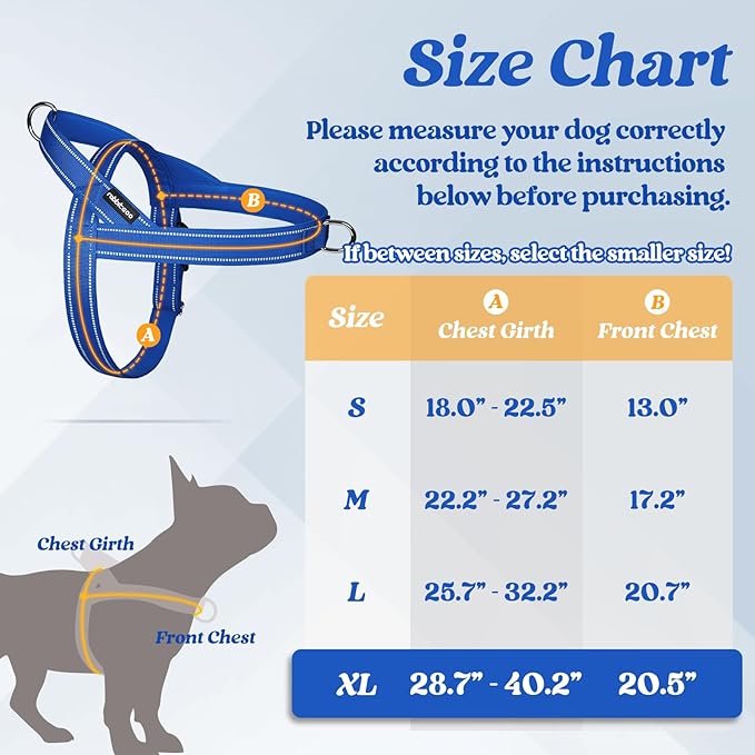 rabbitgoo Dog Harness No Pull, Quick Fit for Large Dogs with Soft Padded Handle, Chest Adjustable Reflective Pet Vest, No Choke Escape Proof for Walking Training, Blue XL