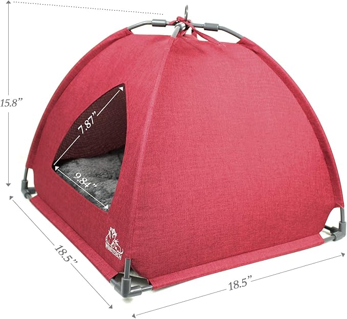 Winsterch Cat Bed Cave for Indoor Cats,Pet Tent Cave for Cats Small Dogs Kitten Bed with Removable Washable Cushion (18.5'' x 18.5'' x 15.8'', W-Red)