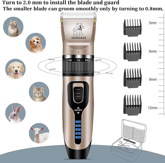 Dog Clippers for Grooming,Dog Grooming Kit for Heavy Thick Hair&Coats/Low Noise Rechargeable Cordless Hair Trimmer/Pet Shaver with Paw Trimmer for Small & Large Dogs Cats