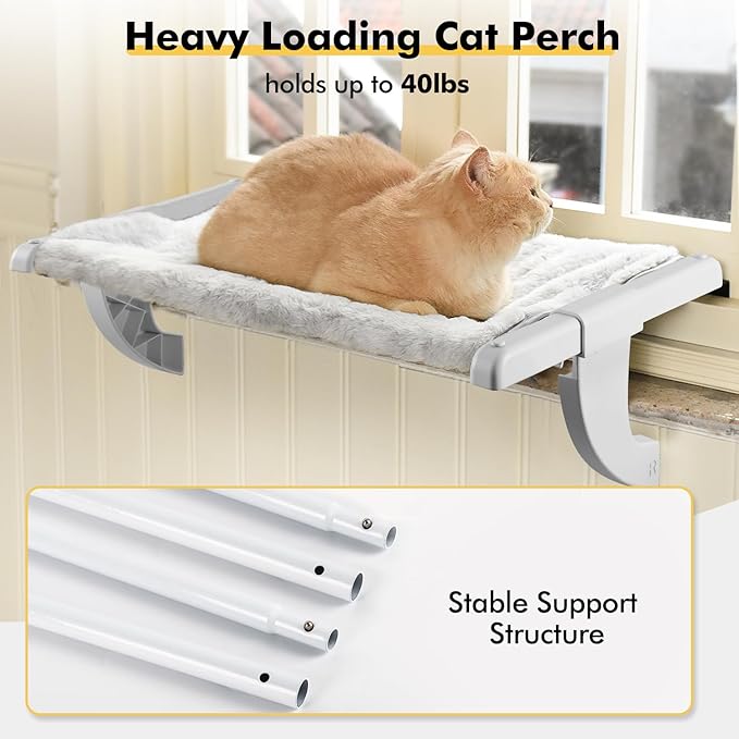 Window Sill Mount Cat Perch for Indoor Cats, One-Step Sliding Clamping Slot Adjustment Cat Hammock with Washable Cover, No Suction Cups Pet Bed for Windowsill & Bedside (XL)