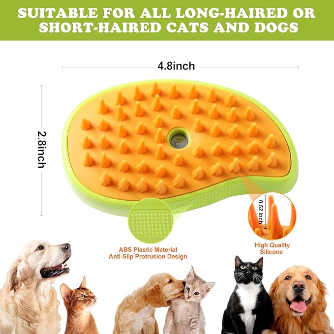 Steam Brush for Cats Shedding, 3 in 1 Steamy Water Pet Hair Removal Comb with Steamer, Spritz Comb for Dog, Indoor Cat Spray Mist Grooming Defur Brush, Cepillo Vapor Gato Perro, Steaming Cleaning Spa
