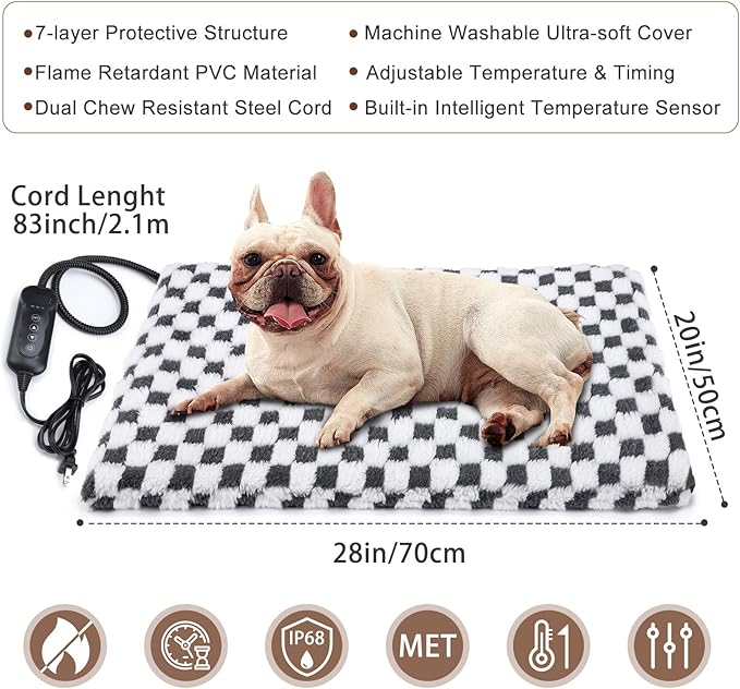 MIXJOY Heated Dog Bed, 11 Adjustable Temperature Dog Heating Pad Indoor with Timer, Pet Heated Mat for Dogs Cats, Electric Cat Heating Pad with Washable Cover, Heated Pet bed-28''x16'', Medium