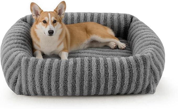 MIXJOY Dog Bed Medium Sized Dogs, Rectangle Dog Beds with Raised Sides, Calming Pet Beds with Removable Washable Cover, Non-Slip Bottom, 30"x24"x8", Grey
