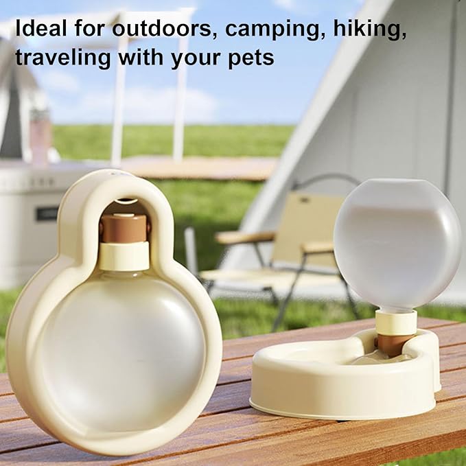 Portable Dog Water Bottle Dispenser, 17oz Dog Outdoor Water Bottle Bowl Foldable Pet Travel Eating Drinking Bottle Bowl (White, 16.9oz)