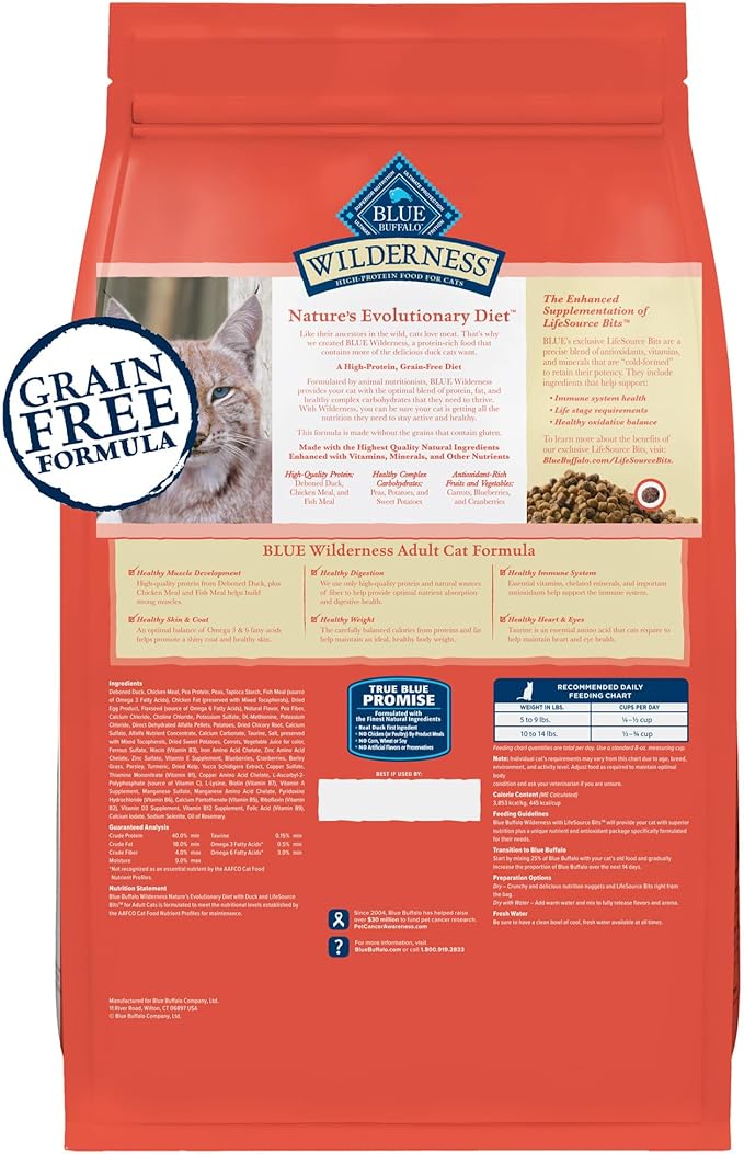 Blue Buffalo Wilderness High-Protein, Grain-Free Natural Dry Food for Adult Cats, Weight and Hairball Control, Chicken, 5-lb Bag