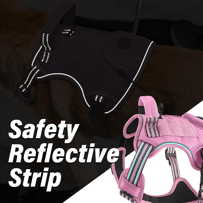 Heavy Duty Tactical Dog Harness for Large Dogs, Adjustable Reflective Service Vest with Control Handle & 4 Patches, No Pull Soft Padded Military Pet Harness for Training Walking Hiking (Pink, M)