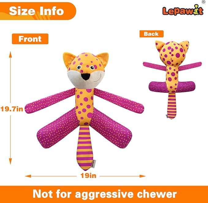 Squeaky Dog Toys, Canvas Fabric Sturdy Dog Toy Built-in Crinkle Paper, Cute Leopard Interactive Dog Toys for Small and Medium Dogs