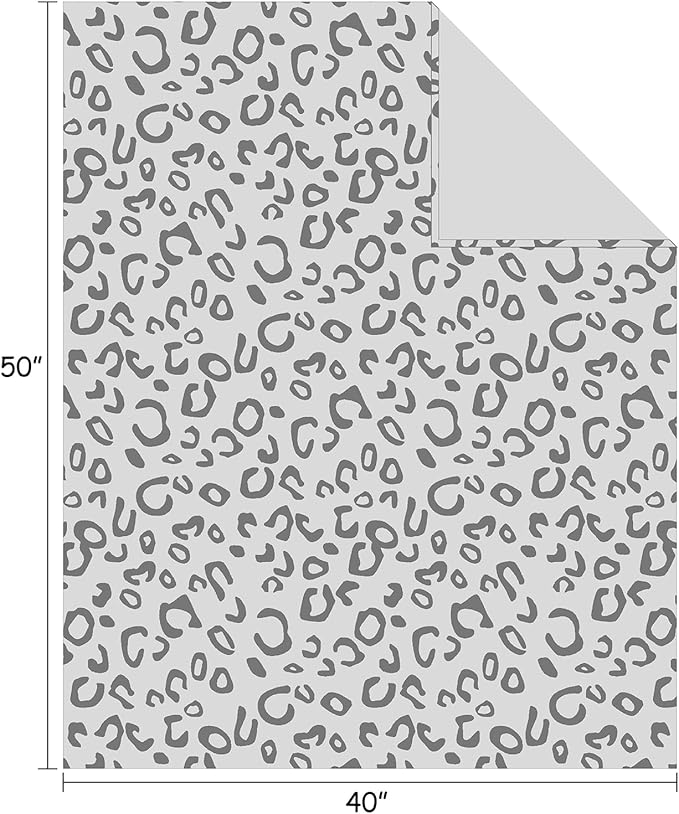 FY FIBER HOUSE Flannel Fleece Leopard Print Throw Blanket Super Soft Lightweight Fluffy Throw for Couch, 40"X50",Grey