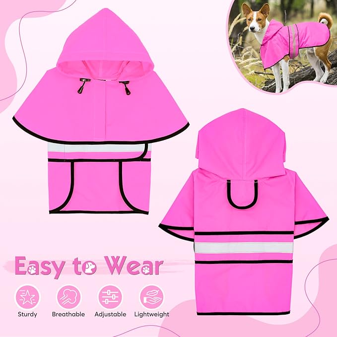 Weesiber Dog Raincoat, Waterproof Dog Rain Jacket with Leash Hole, Lightweight Reflective Pet Rain Coat for Walking (XL, Pink)