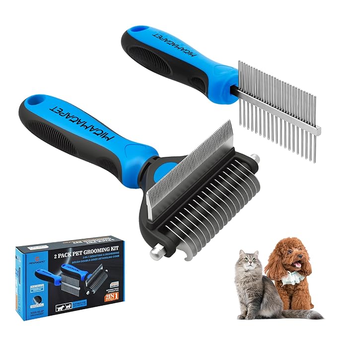 Pet Grooming Set with Shedding Brush and Dematting Comb,Brush for Small Breed Dogs,Cat Shedding Brush,Stainless steel teeth remove tangled hair,Pet Grooming Tools-Small