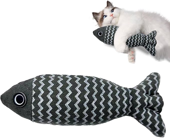 Wanheart Cat Toy Fish, 1 Piece Navy Catnip Toys, Soft Linen, Indoor Cat Interactive Exercise Kick Toys 7.8 Inch for All Breeds of Cats