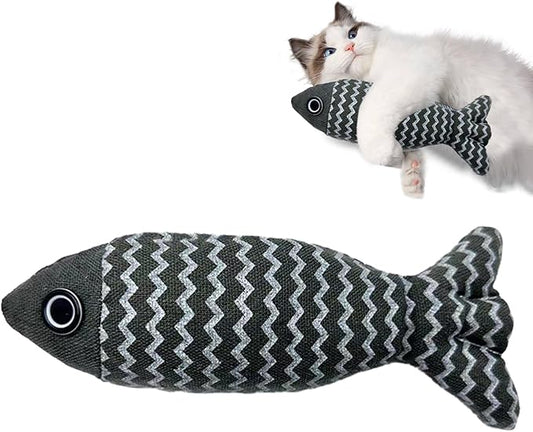 Wanheart Cat Toy Fish, 1 Piece Navy Catnip Toys, Soft Linen, Indoor Cat Interactive Exercise Kick Toys 7.8 Inch for All Breeds of Cats