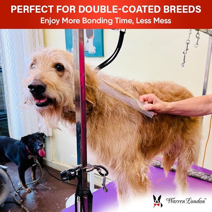 Warren London Carding Pro XL Comb 9in | Copper Grooming Comb with Dual-Length Teeth | Removes Undercoat, Loose Fur, and Dander | Groom like a Professional