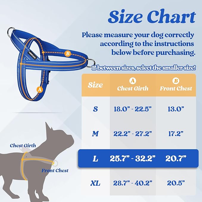 rabbitgoo Dog Harness No Pull, Quick Fit for Large Dogs with Soft Padded Handle, Chest Adjustable Reflective Pet Vest, No Choke Escape Proof for Walking Training, Blue L