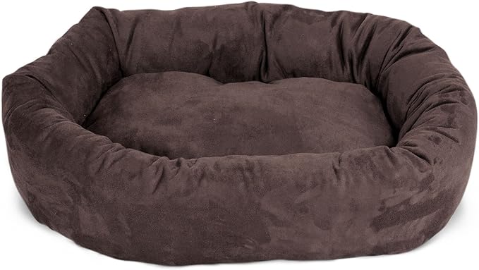 Majestic Pet 52 Inch Suede Calming Dog Bed Washable 52x35x11 (Inch) – Cozy Soft Round Donut Dog Bed with Spine Support for Dogs to Rest their Head - Round Pet Bed X- Large – Chocolate
