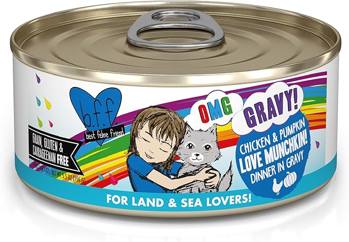 Weruva B.F.F. OMG - Best Feline Friend Oh My Gravy!, Love Munchkin! with Chicken & Pumpkin in Gravy Cat Food, 5.5oz Can (Pack of 8)