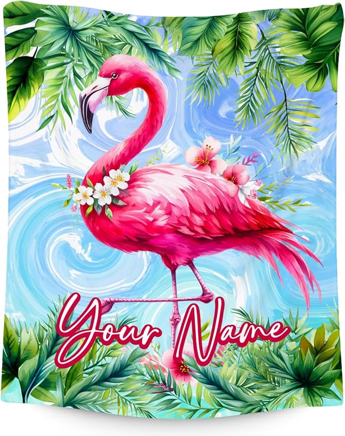 Girls Blanket Personalized Flamingo Blankets Gifts - Flannel Soft Throws for Room Decor/Couch/Sofa - 4 Sizes
