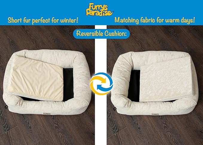 Furry's Paradise Foam Cuddler Waterproof Bolster Pet Bed with Reversible Cushion, Recycled Fibers and Non-Slip Bottom. (Brown Marble, Orthopedic Large)