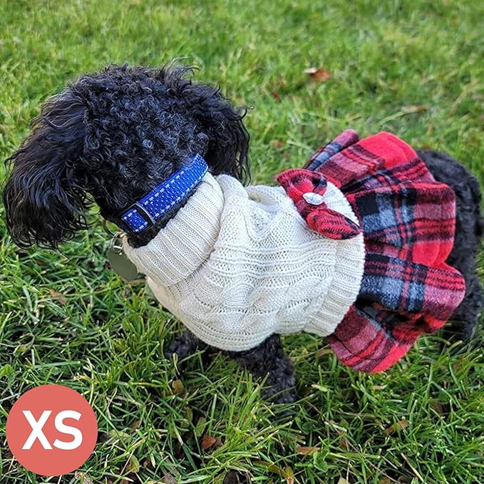 KYEESE Dog Sweater Knitwear Puppy Sweater Dress Stretchy Pullover Cat Sweaters Thick Pet Coats with Bowtie Warm Turtleneck Dogs Clothes Soft Dog Sweaters for Small Dogs Girl for Cold Weather Winter