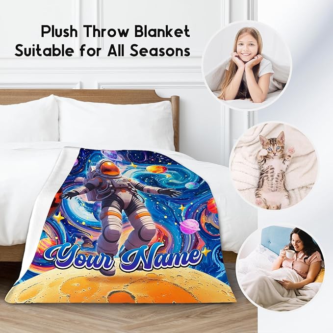 Blankets for Boys - Customize Planet Blanket for Kids/Men - Comfy Cozy Flannel Throws for Couch, Room Decor - 4 Sizes
