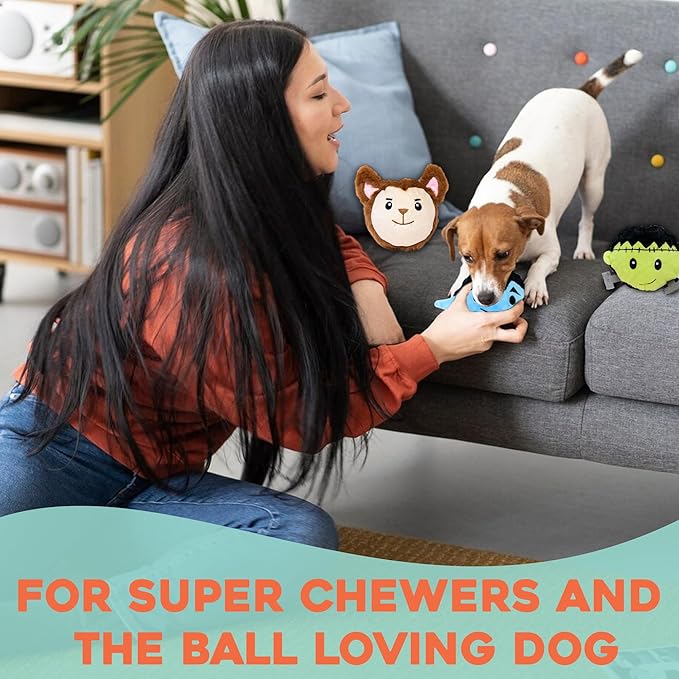 Flourish Pets 2 in 1 Halloween Pack of 3 Multi-Layer Chew Toy for Active Dogs | Non-Toxic BPA Free Double Stitched Soft Fabric and Long-Lasting Dog Plush Toys-Dracula, Frankenstein and Werewolf 3.5"