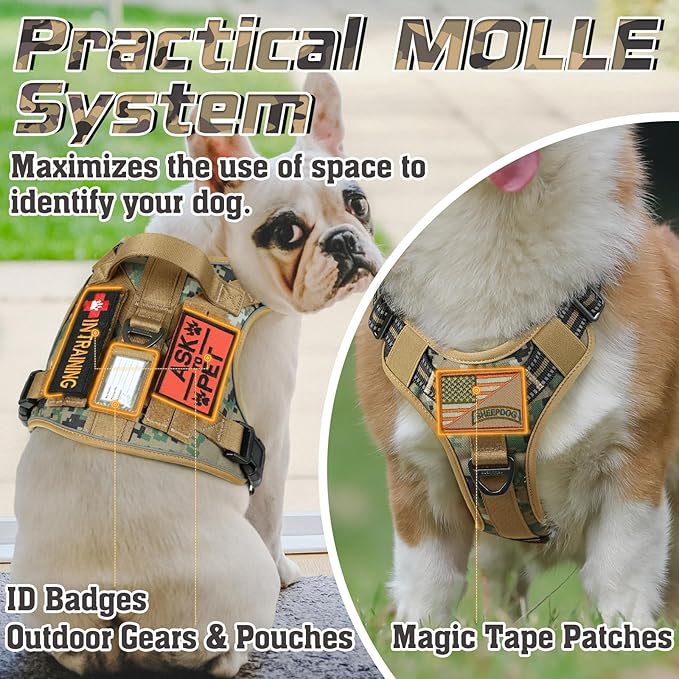 rabbitgoo Tactical Dog Harness for Large Dogs, No Pull Military Service Vest with Handle & Molle, Easy Control for Training Walking, Adjustable Reflective Straps, Brown camo, XL