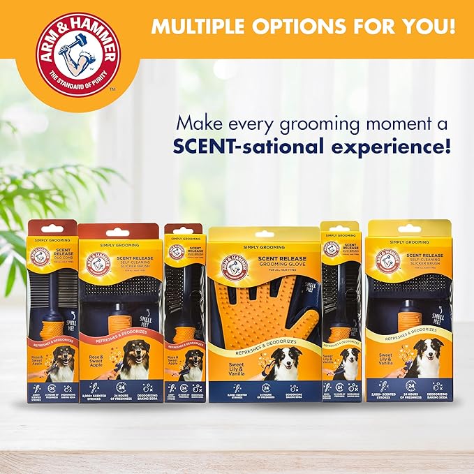 Arm & Hammer “Simply Calm” Dog Grooming Slicker Deodorizing Brush with Fragrance Transfer Technology – Scented Self-cleaning for Shedding, Scented for Dogs with Sweet Lily & Vanilla Scent