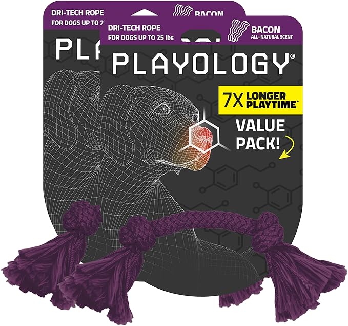 Playology Dog Toys | Dri-Tech Rope Toy Tug of War Rope for Aggressive Chewers (Value 2-Pack) | Small Bacon Scented Toys - Easy to Clean and Made from Non Toxic Materials
