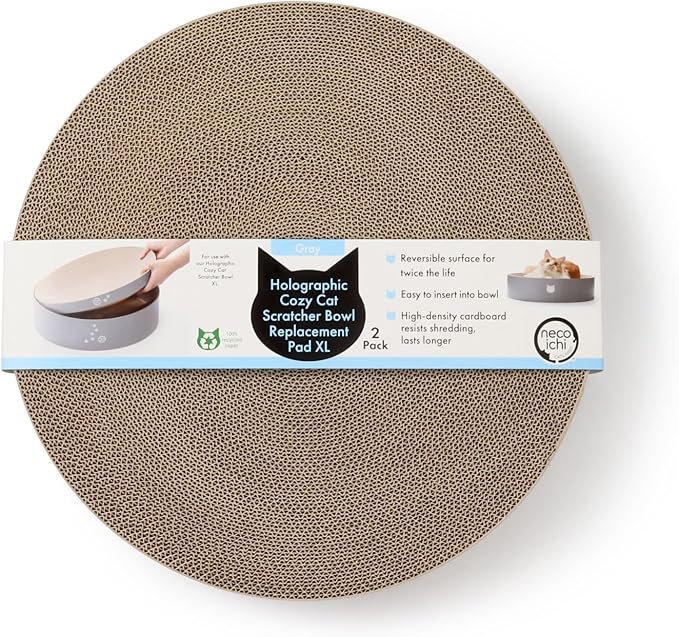 Necoichi Cat Scratcher Bowl Replacement for Indoor Cats - Cat Scratching Lounger with Reversible Usability and Extra Comfort for Lounge, Cardboard Bed Couch / (XL, Hologram Gray)