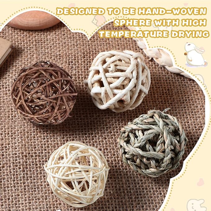 Sosation 24 Packs Guinea Pigs Toys Small Animals Play Balls Chew Gnawing Treats Bunny Toys Hay Grass Balls for Small Animals Entertainment PET Cage Accessories