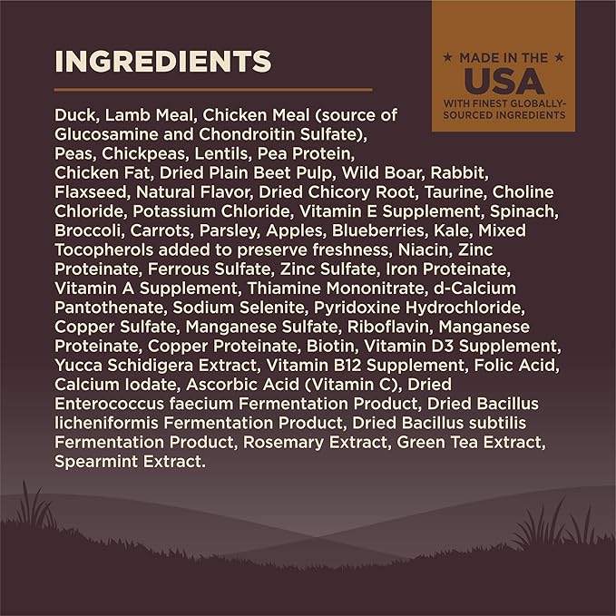 Wellness CORE Grain-Free High-Protein Dry Dog Food, Natural Ingredients, Made in USA with Real Meat, All Breeds, For Adult Dogs (Wild Game Duck, Lamb Meal, Boar & Rabbit, 26-Pound Bag)