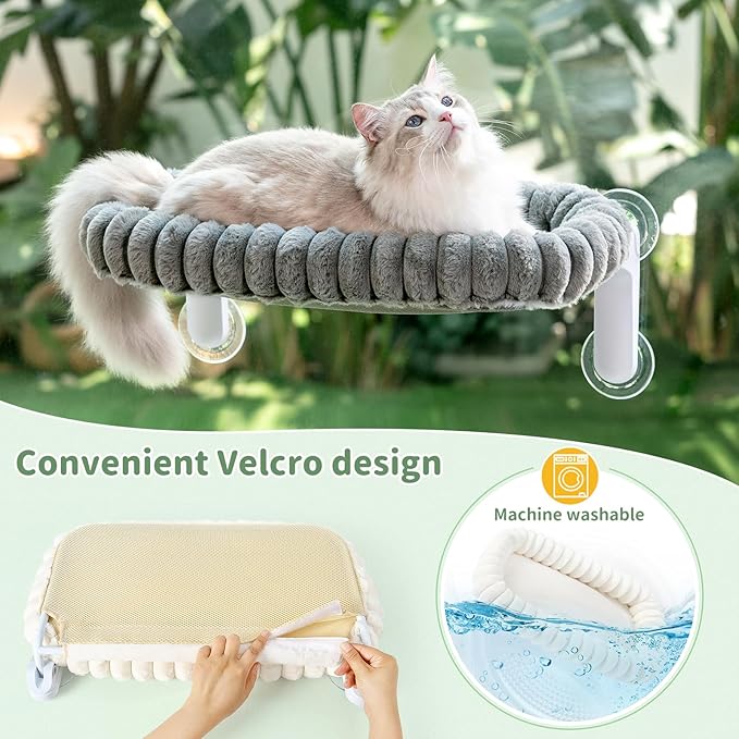 Sunhoo Cat Window Perch Bed Foldable Kitty Windowsill Hammock Shelf Seat Large Cats Suction Cup Indoor Kitten Window Sill Lounger with Soft Plush Cushion Machine Washable 21.26 * 11.8in (Grey,M)