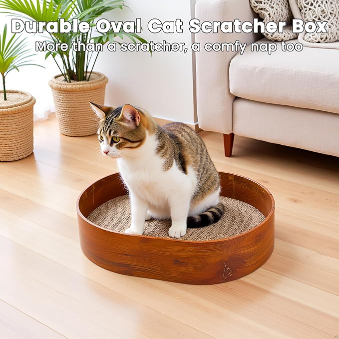 4 Packs Oval Cat Scratcher Cardboard with Box, Cat Scratch Pad for Indoor Cats Lounge Bed - Reversible, Durable Modern Kitty Scratcher Bowl, Furniture Protector for Carpets, Couch and Sofas