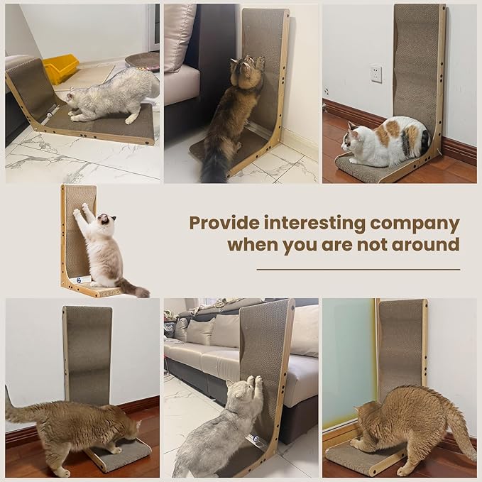Cat Scratcher with Replacement Cardboard, 27.6" L Shape Wall Mounted Cardboard Cat Scratchers for Indoor Cats, Large Protecting Furniture Cat Scratch Pad with Ball Toy, Catnip