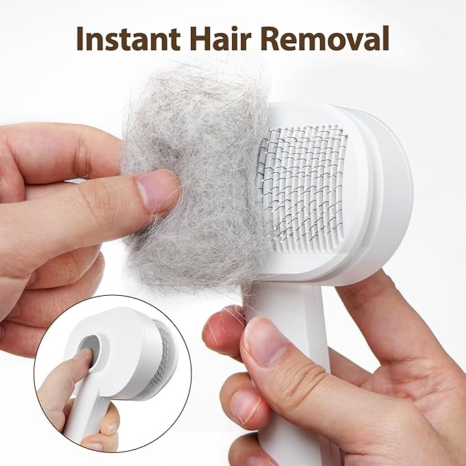 Soft Cat Brush for Indoor Cats Shedding with Protective Case, Flea Comb Included, Self-Cleaning Slicker Brush for Cats, Sensitive Cat Pet Hair Removal Tools Grooming Supplies