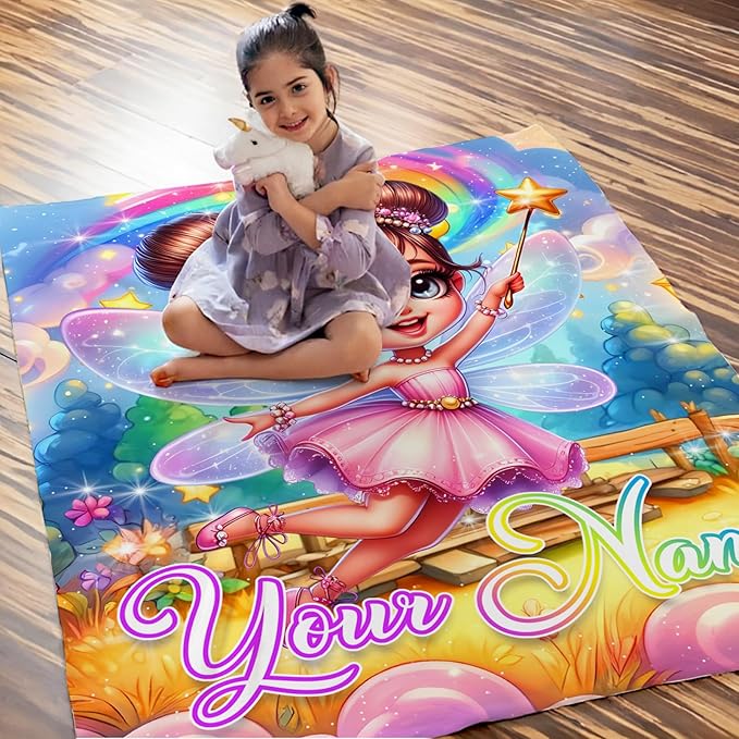 Girls Blanket Custom Fairy Throw Blankets Gift for Kids Teens Birthday, 60x80 Inches Warm Lightweight Fairy Throw for Sofa Couch Bed Travel
